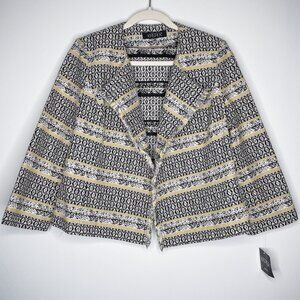 Kasper Petite Black and White Textured Geometric Blazer Jacquard‎ Jacket NWT